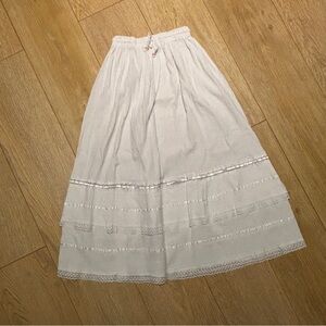 White cotton midi skirt lace trim small tiered